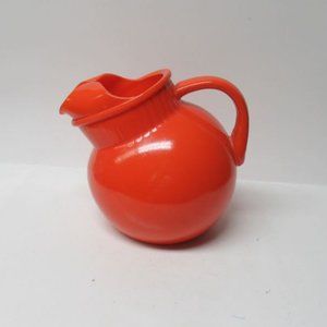 Anchor Hocking Fired On Orange RAINBOW 5 1/2 Tilt Ball Ice Lip Juice Jug Pitcher